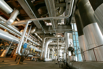 Image showing Industrial zone, Steel pipelines, valves and tanks