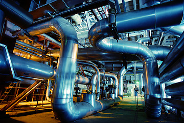 Image showing Industrial zone, Steel pipelines and valves