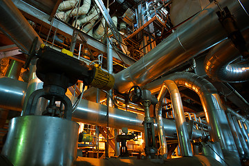 Image showing Industrial zone, Steel pipelines, valves and tanks