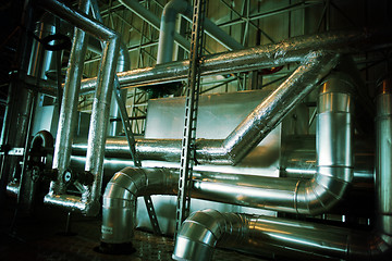 Image showing Industrial zone, Steel pipelines, valves and tanks