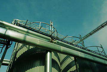 Image showing Industrial zone, Steel pipelines, valves and tanks