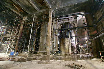 Image showing Old creepy, dark, decaying, destructive, dirty factory