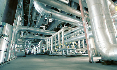 Image showing Industrial zone, Steel pipelines and valves