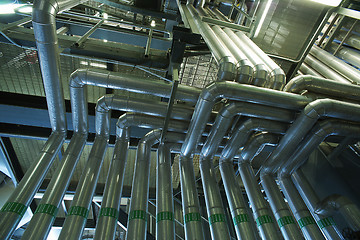 Image showing Industrial zone, Steel pipelines in green tones