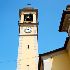 Image showing ancien clock tower in italy europe old  stone and bell