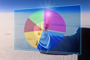 Image showing Arm Segmenting A Pie Chart High Above The Clouds