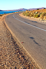 Image showing lake  in    valley  atlas dry mountain asphalt