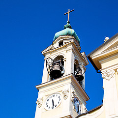 Image showing ancien clock tower in italy europe old  stone and bell