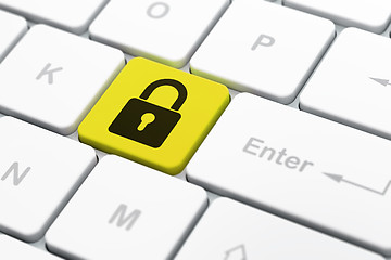 Image showing Information concept: Closed Padlock on computer keyboard background