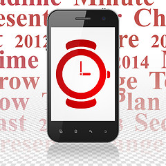 Image showing Time concept: Smartphone with Watch on display