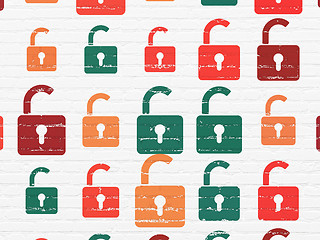 Image showing Data concept: Opened Padlock icons on wall background