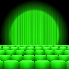 Image showing Green Curtains with Spotlight and Seats