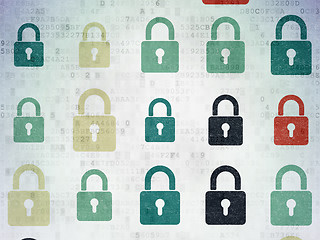 Image showing Security concept: Closed Padlock icons on Digital Paper background