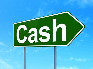 Image showing Currency concept: Cash on road sign background