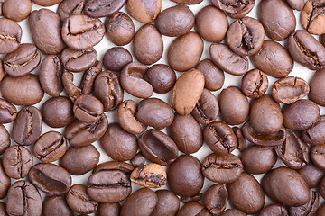 Image showing Brown coffee beans,  close-up of coffee beans for background and texture