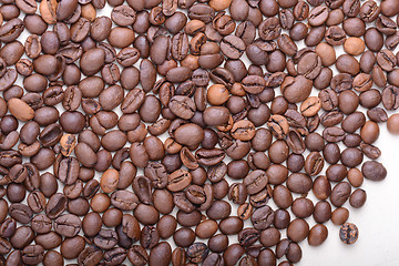 Image showing Brown coffee beans,  close-up of coffee beans for background and texture