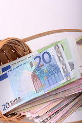 Image showing european money on wooden basket