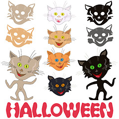 Image showing Halloween set of funny cats and feline masks
