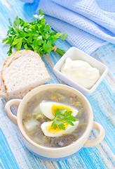 Image showing green soup with boiled eggs