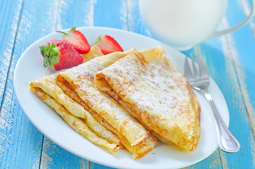 Image showing pancakes with strawberry