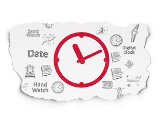 Image showing Timeline concept: Clock on Torn Paper background