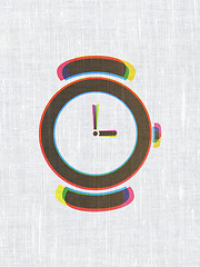 Image showing Timeline concept: Watch on fabric texture background