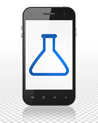 Image showing Science concept: Smartphone with Flask on display