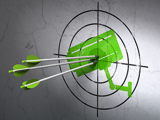 Image showing Security concept: arrows in Cctv Camera target on wall background
