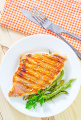 Image showing fried fish with green beans