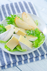 Image showing salad with camembert and pears