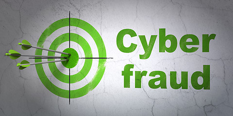 Image showing Safety concept: target and Cyber Fraud on wall background