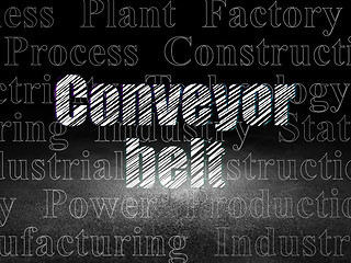 Image showing Manufacuring concept: Conveyor Belt in grunge dark room