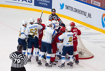 Image showing Keaton Ellerby (6) and Talgat Zhailauov (8) attack