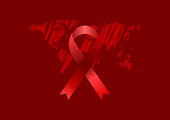 Image showing World Aids Day with red ribbon and grunge map