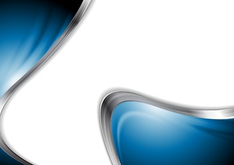 Image showing Abstract blue smooth design with metal waves