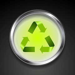 Image showing Metal button with green recycle logo sign