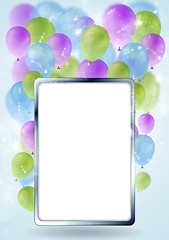 Image showing Greeting card design with silver blank frame and balloons