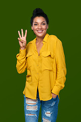 Image showing Woman showing three fingers