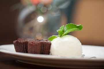 Image showing chocolate cake with ice cream