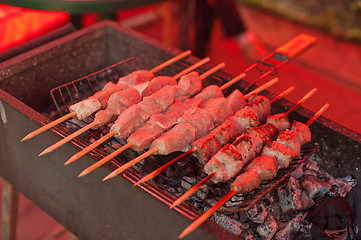 Image showing Grilling marinated shashlik 