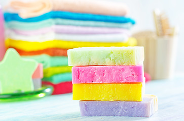 Image showing Assortment of soap and towels