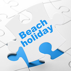 Image showing Travel concept: Beach Holiday on puzzle background