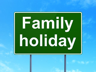 Image showing Travel concept: Family Holiday on road sign background