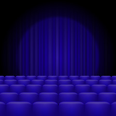 Image showing Blue Curtains with Spotlight and Seats