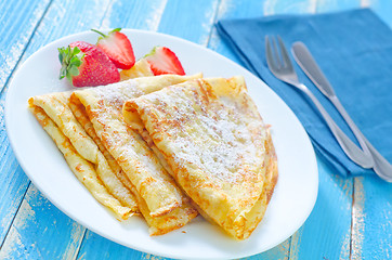 Image showing pancakes with strawberry