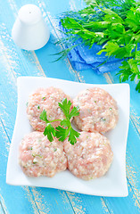 Image showing raw meat balls on plate