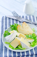 Image showing salad with camembert and pears