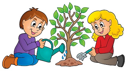 Image showing Kids planting tree theme image 1