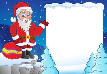 Image showing Snowy frame with Santa Claus theme 1