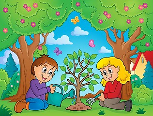 Image showing Kids planting tree theme image 2